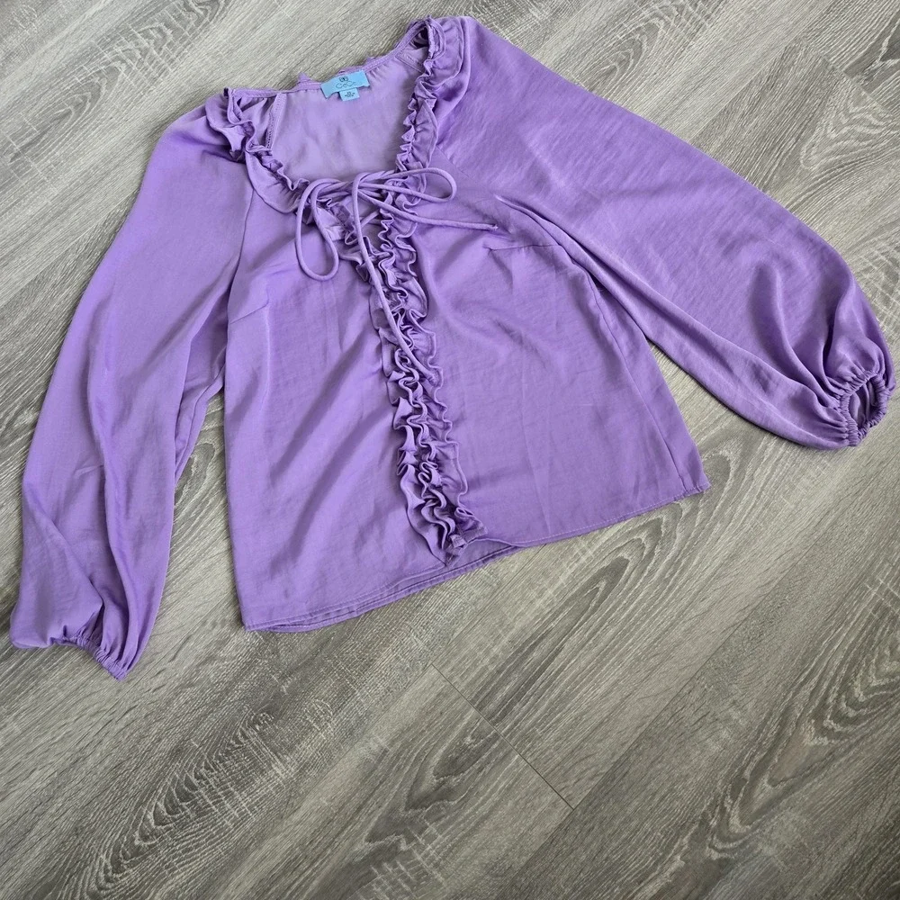 CeCe Lattice Raglan Sleeve Top Slate Lavender Size Xs  Ruffle‎ Blouse